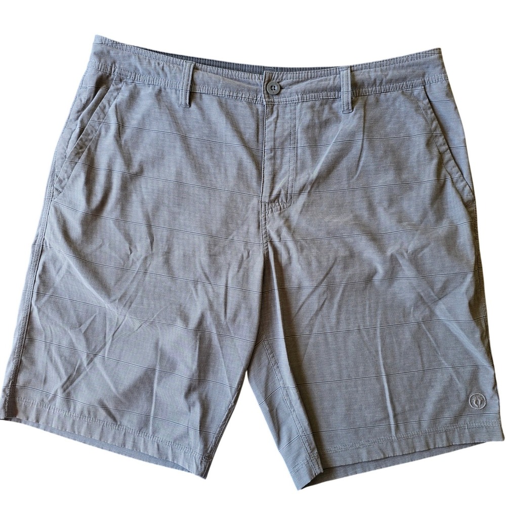Hang Ten Y2K Surf Shorts Mens Size 36 Gray Striped Skate Beach Casual Hybrid GUC